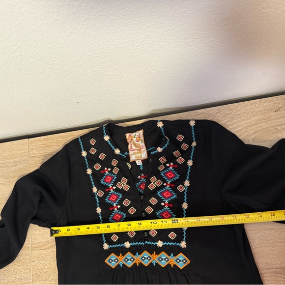 JOHNNY WAS BUTTON FRONT YOKE DRESS BLACK FLORAL EMBROIDERED SZ XS - Picture 10 of 11